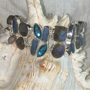 Magestic Blue Fiery Labradorite multi-gem cuff bracelet